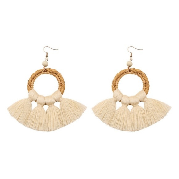 Circle Rattan Tassel Earrings - Picture 2 of 2